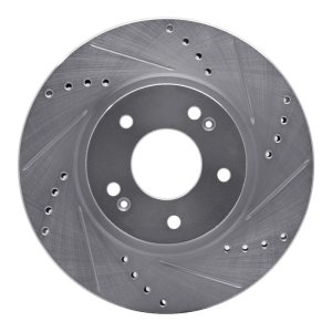Hyundai Santa Fe Brake Rotor (1) - Front Right - R1 Concepts - Drilled & Slotted - Silver - `01-`06